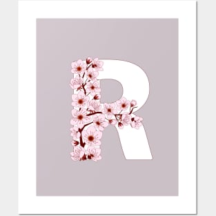 Colorful capital letter R patterned with sakura twig Posters and Art